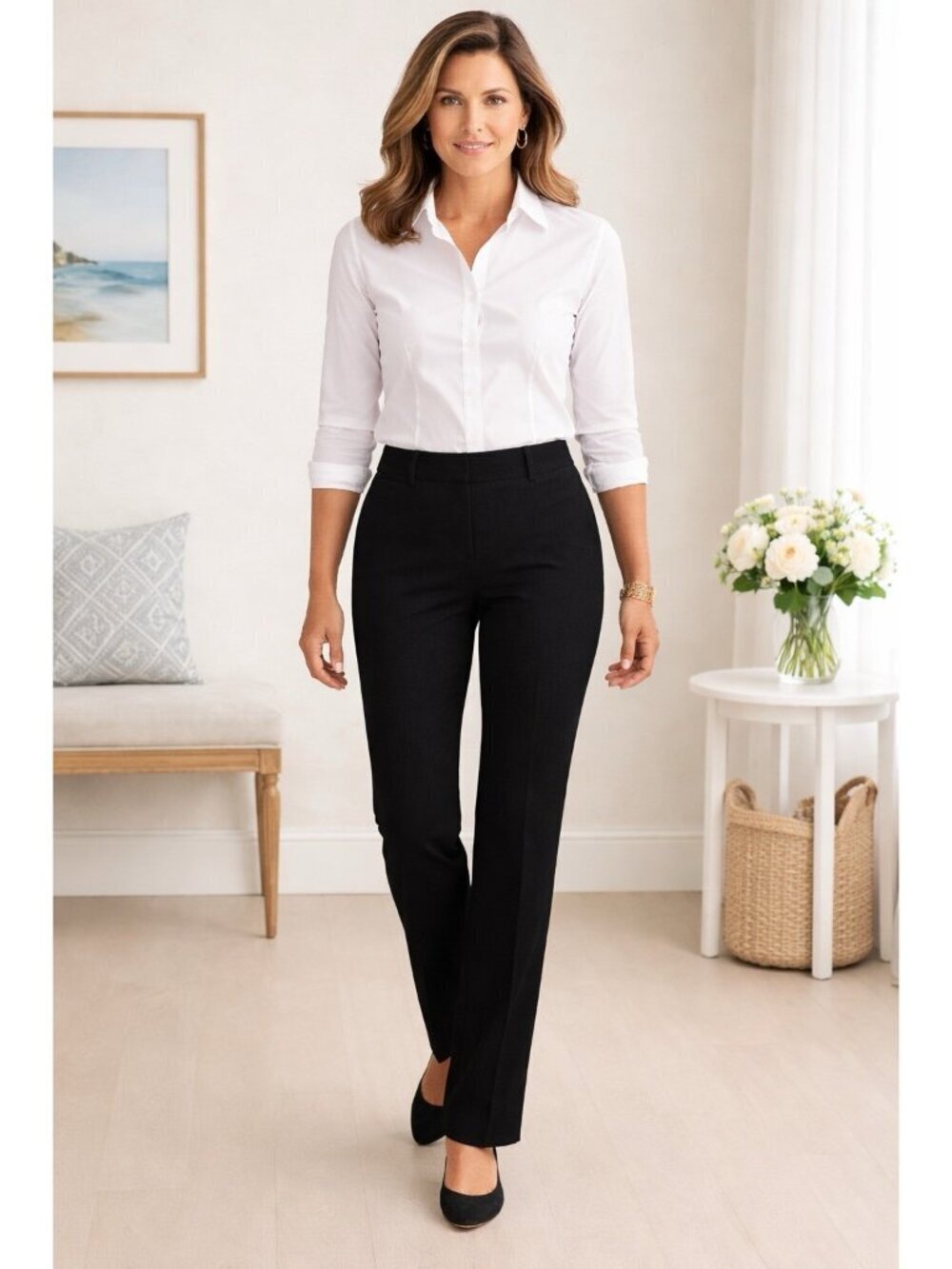 Talbots Womens Barely Boot Cut Pant Sz 16 Black Refined Bi-Stretch Curvy Fit